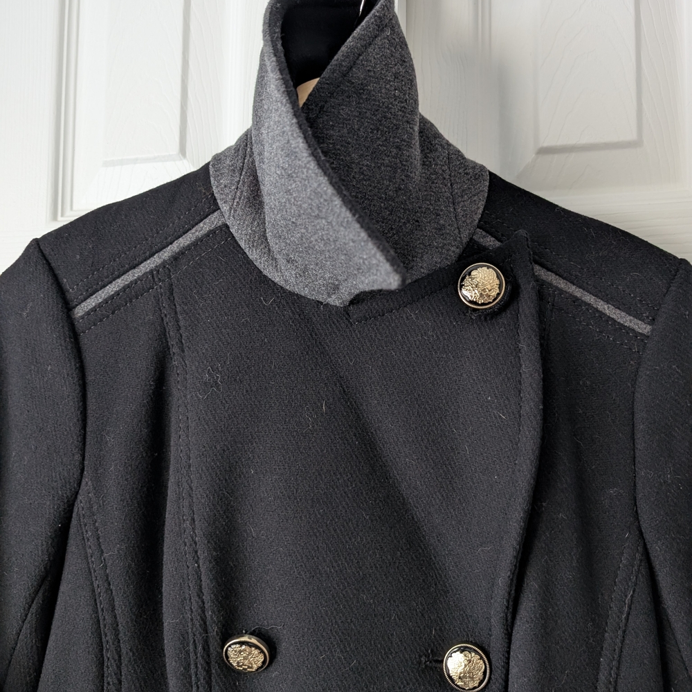 Vince Camuto Double Breasted Wool Blend Military Coat Peacoat Black Gold, XS - Picture 8 of 12